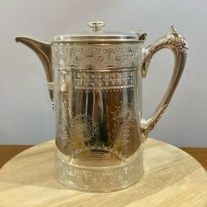 1868 Rogers & Smith Co. Antique Engraved Silver Plate Insulated Water Pitcher